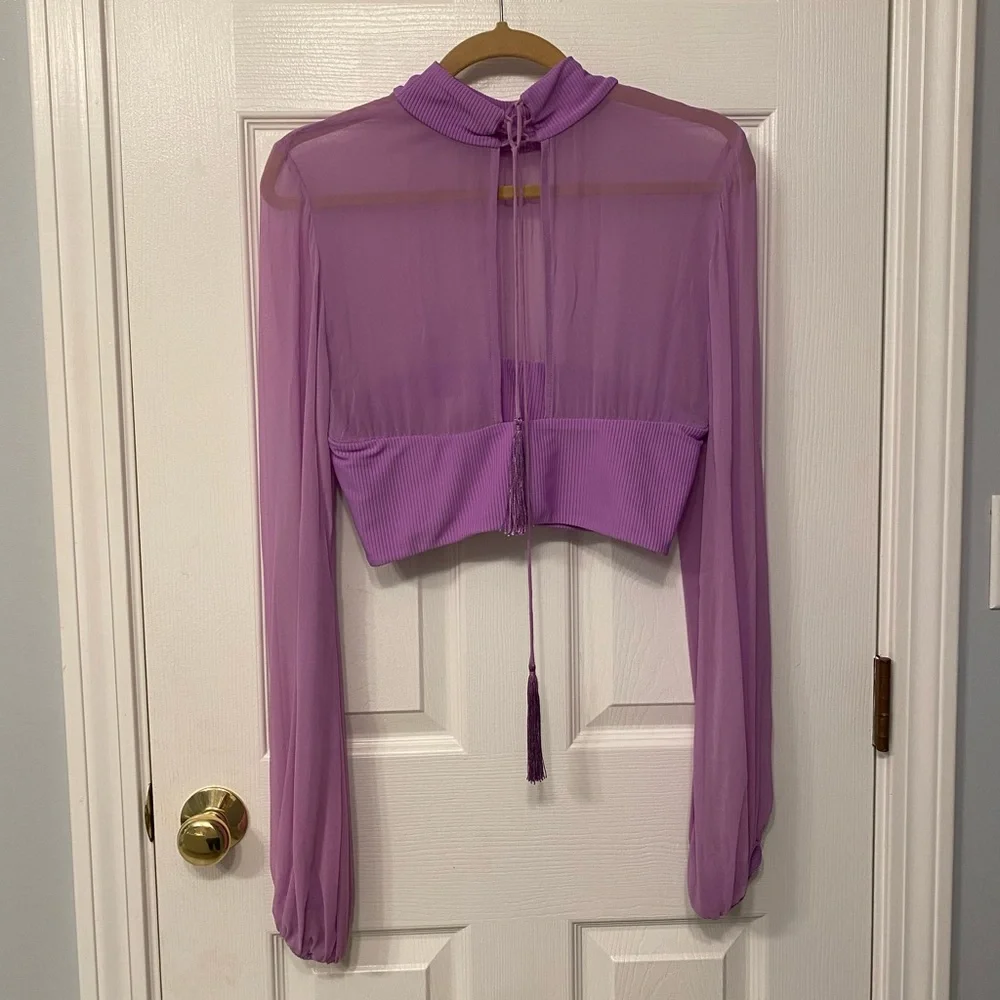 NWOT π X Revolve Indah. Size Large. Lavender Long Sleeve Sheer Crop Top. π - Picture 6 of 11
